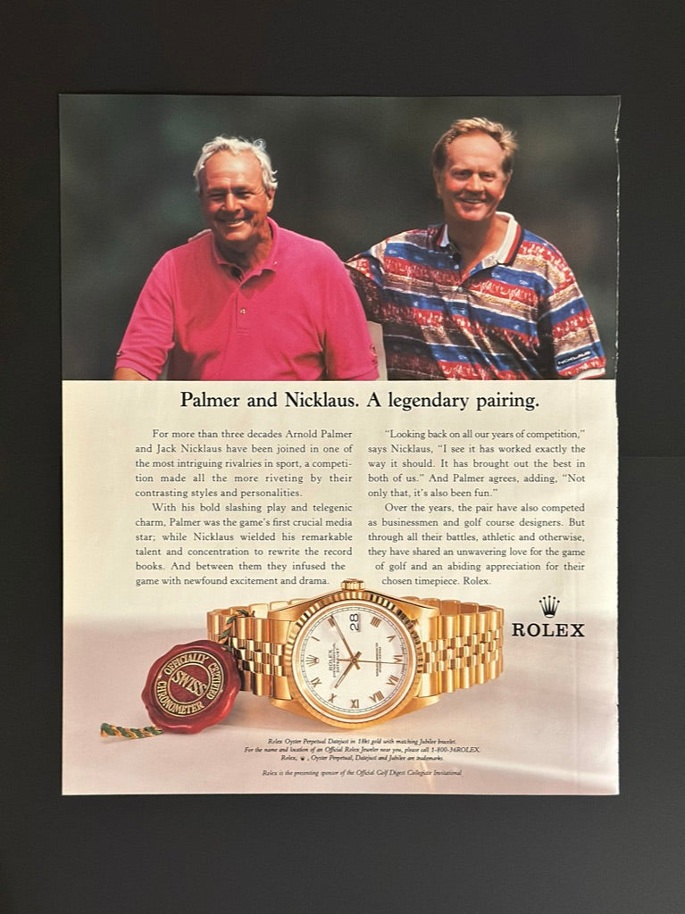 Vintage Rolex Ad – Palmer & Nicklaus “A Legendary Pairing” (1990s)