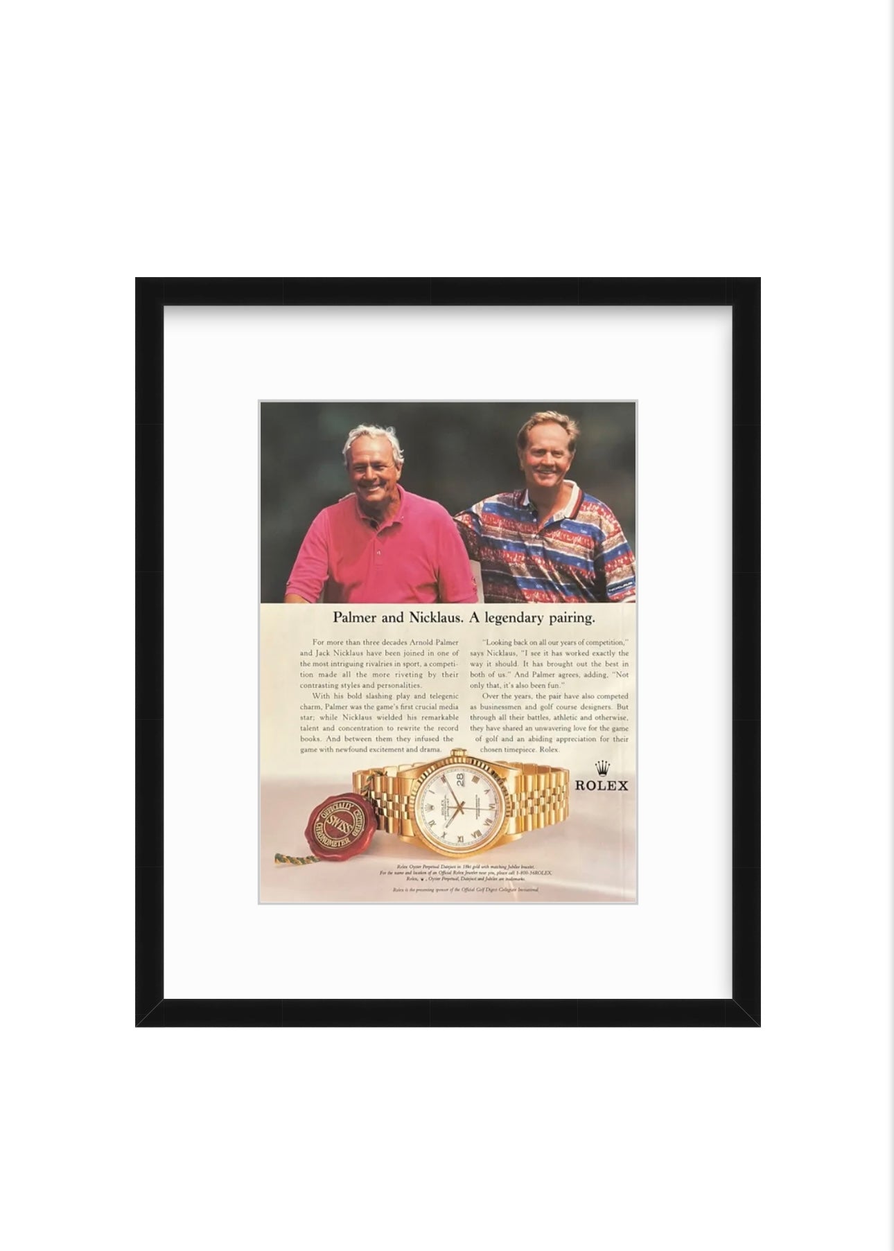 Vintage Rolex Ad – Palmer & Nicklaus “A Legendary Pairing” (1990s)