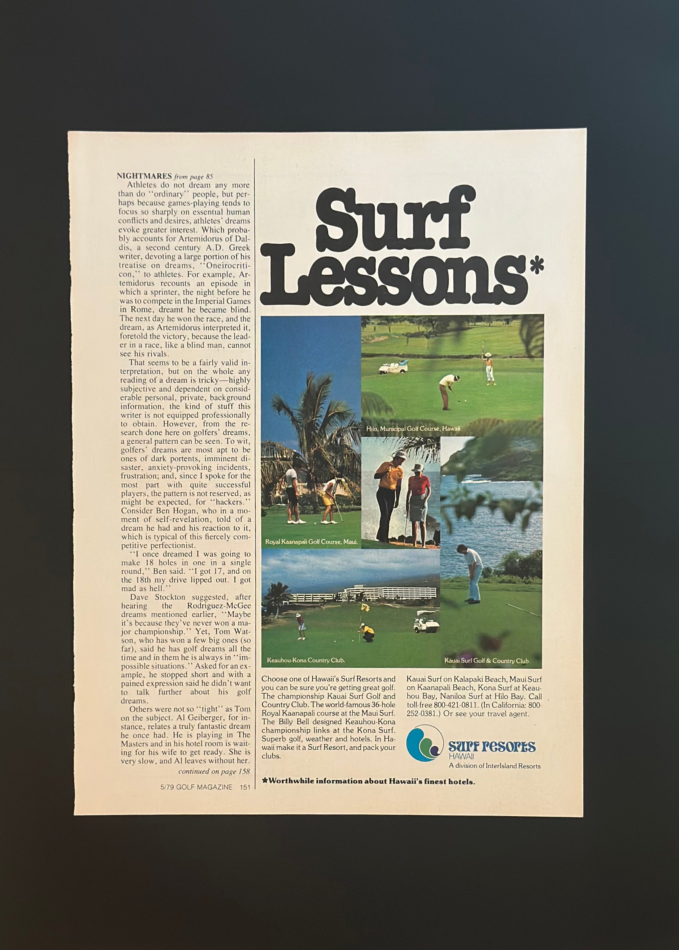 Surf Lessons – 1979 Hawaii Golf Resorts Ad