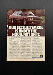 Vintage BMW Ad– “Our Status Symbol Is Under the Hood” (Early 1980s)
