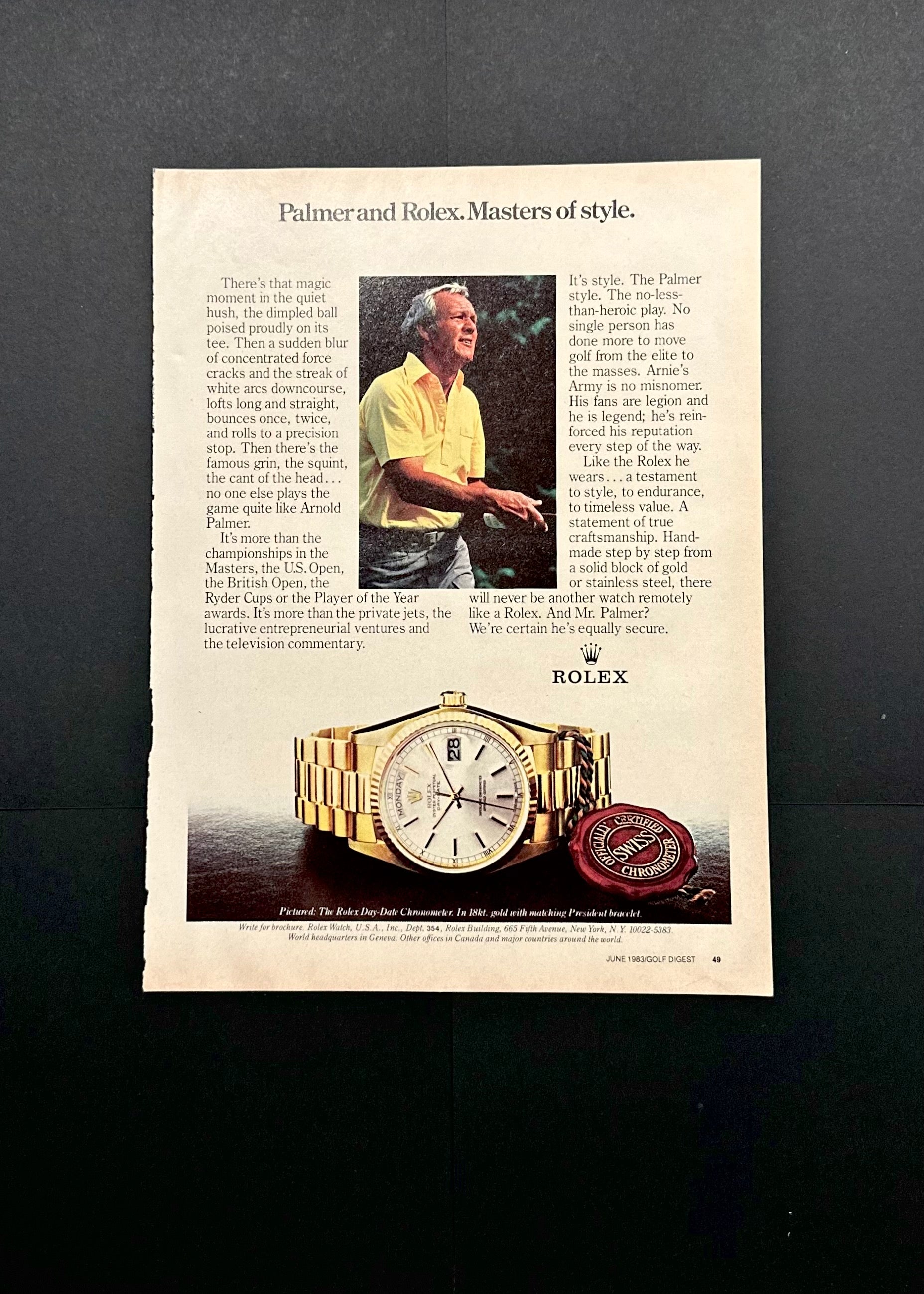 Arnold Palmer x Rolex – Masters of Style Ad - 1980s