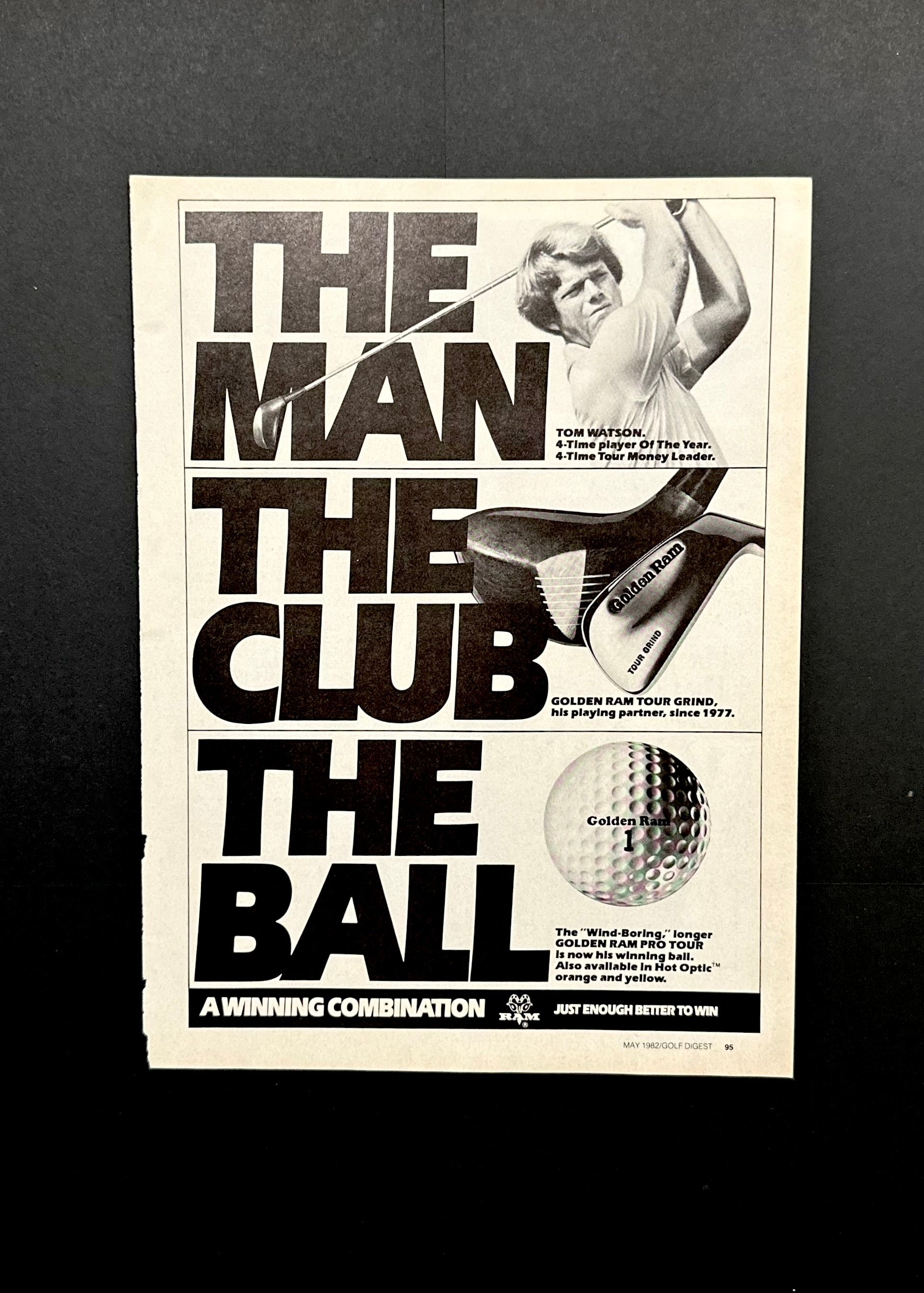 Vintage Golden Ram Golf Ad – “The Man. The Club. The Ball.” (1970s)