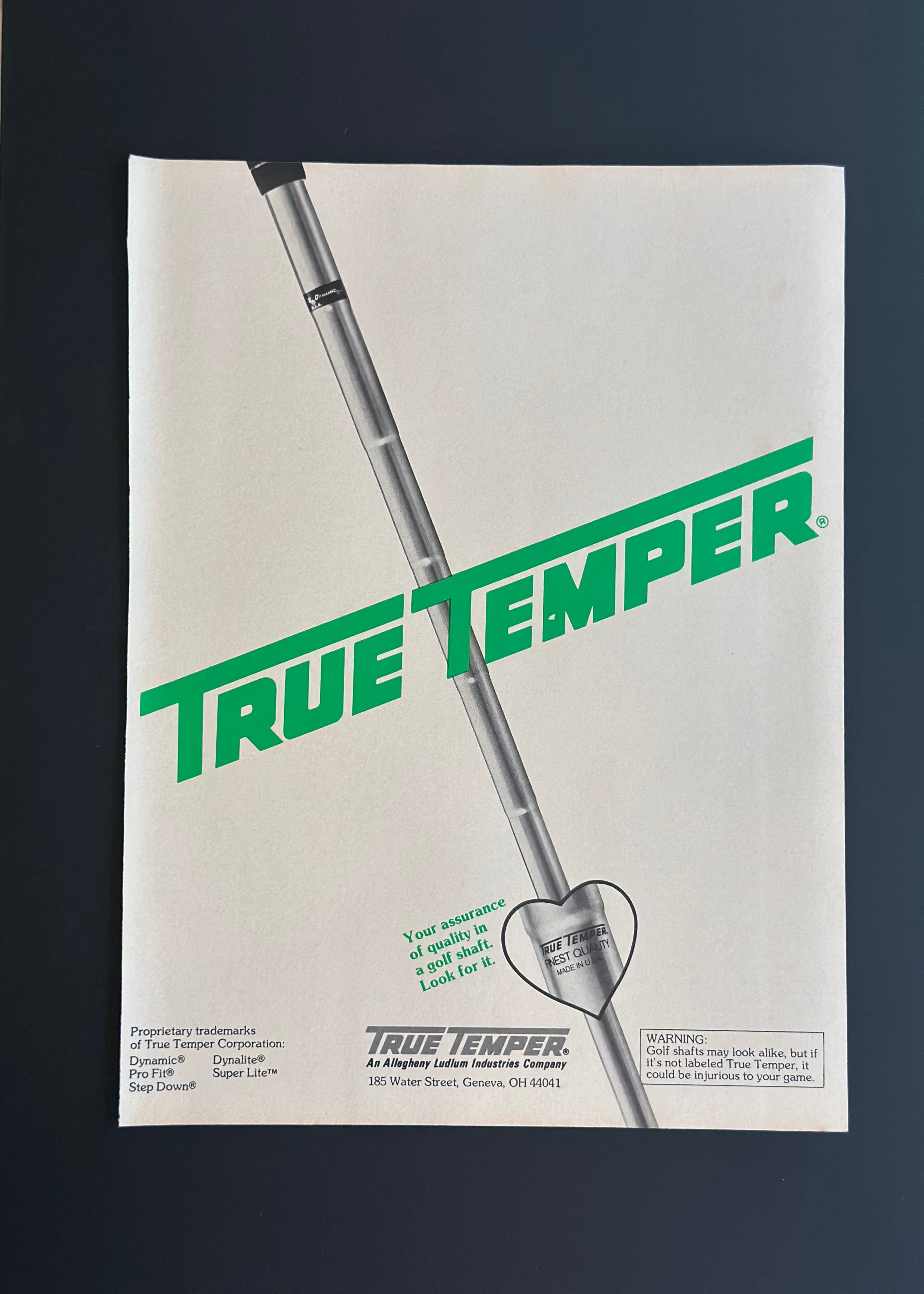 True Temper – Super Lite Shaft Ad (Vintage)