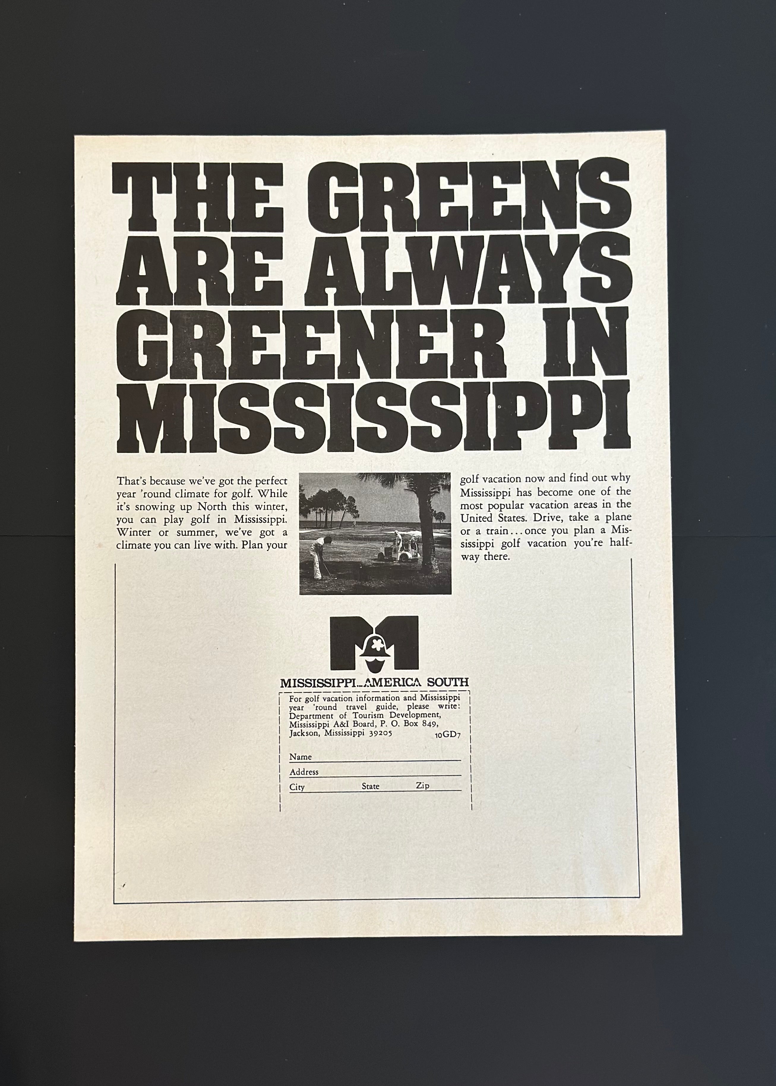 Vintage Mississippi Golf Ad – “The Greens Are Always Greener” (1970s)